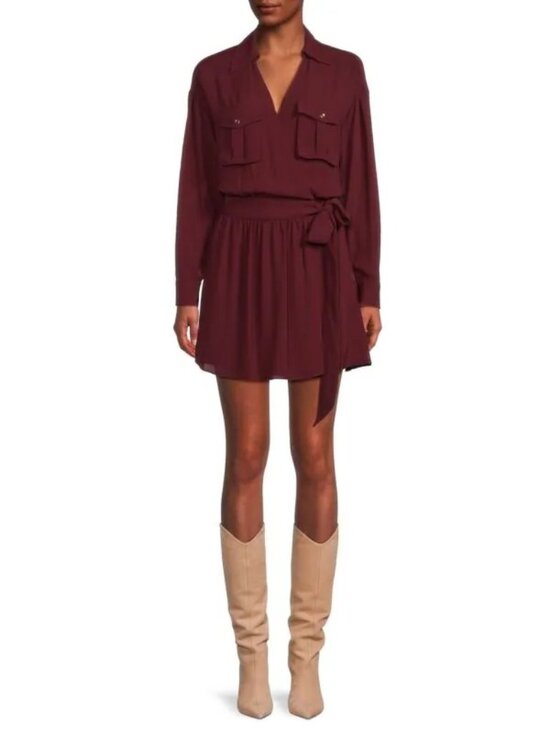 Ramy Brook Dresses & Skirts - Ramy Brook Burgundy Long Sleeve Mini Wrap Dress Fall Red Wine Shirt Dress